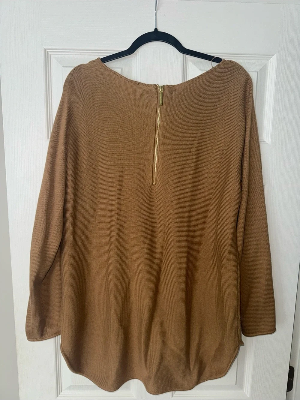 Michael Kors Camel Knit Long Sleeve Top with Back Zip
